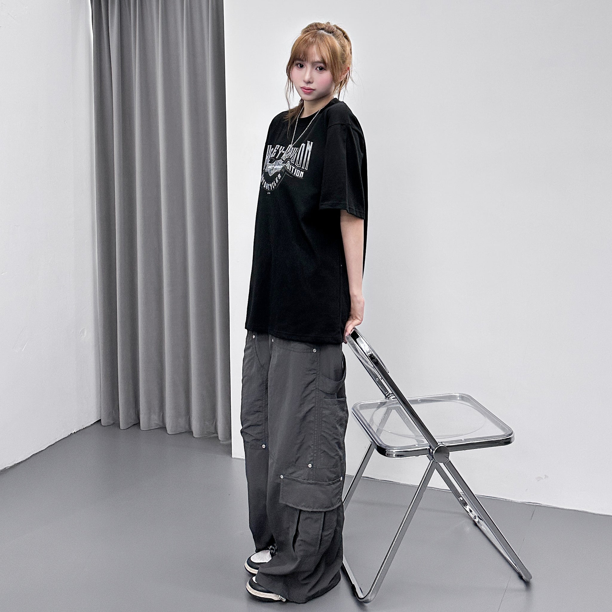 [UNISEX] RIVET WIDE NYLON PANTS/ 2色
