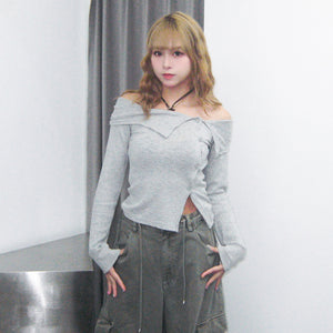 [BEST] SUMMER OFF SHOULDER BUTTON KNITWEAR/ 2色