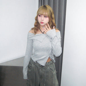 [BEST] SUMMER OFF SHOULDER BUTTON KNITWEAR/ 2色