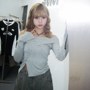 [BEST] SUMMER OFF SHOULDER BUTTON KNITWEAR/ 2色
