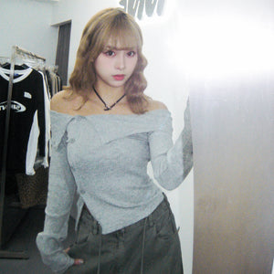 [BEST] SUMMER OFF SHOULDER BUTTON KNITWEAR/ 2色
