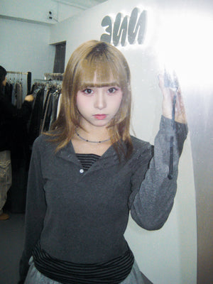 假兩件STRIPED BUTTON LAYERED LONG SLEEVE/ 2色