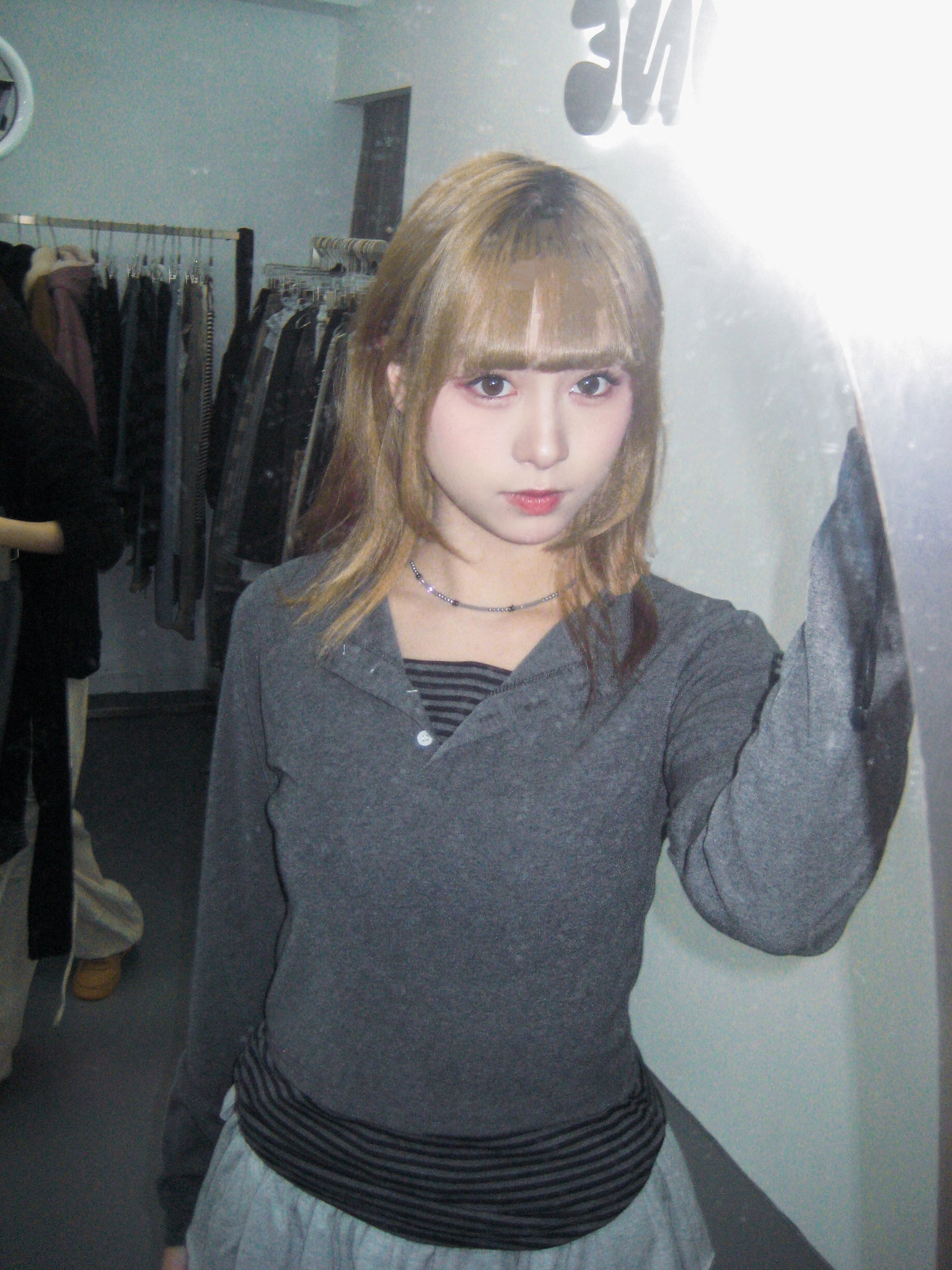 假兩件STRIPED BUTTON LAYERED LONG SLEEVE/ 2色