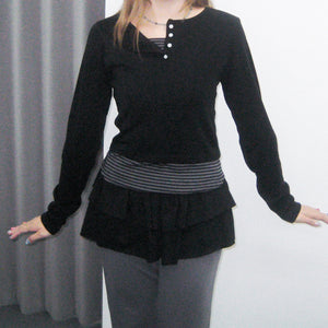 假兩件STRIPED BUTTON LAYERED LONG SLEEVE/ 2色