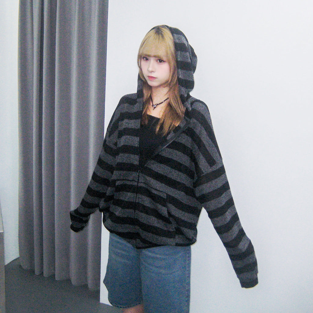 [UNISEX] 春夏適用!! 橫間半透帽款外套/ 2色