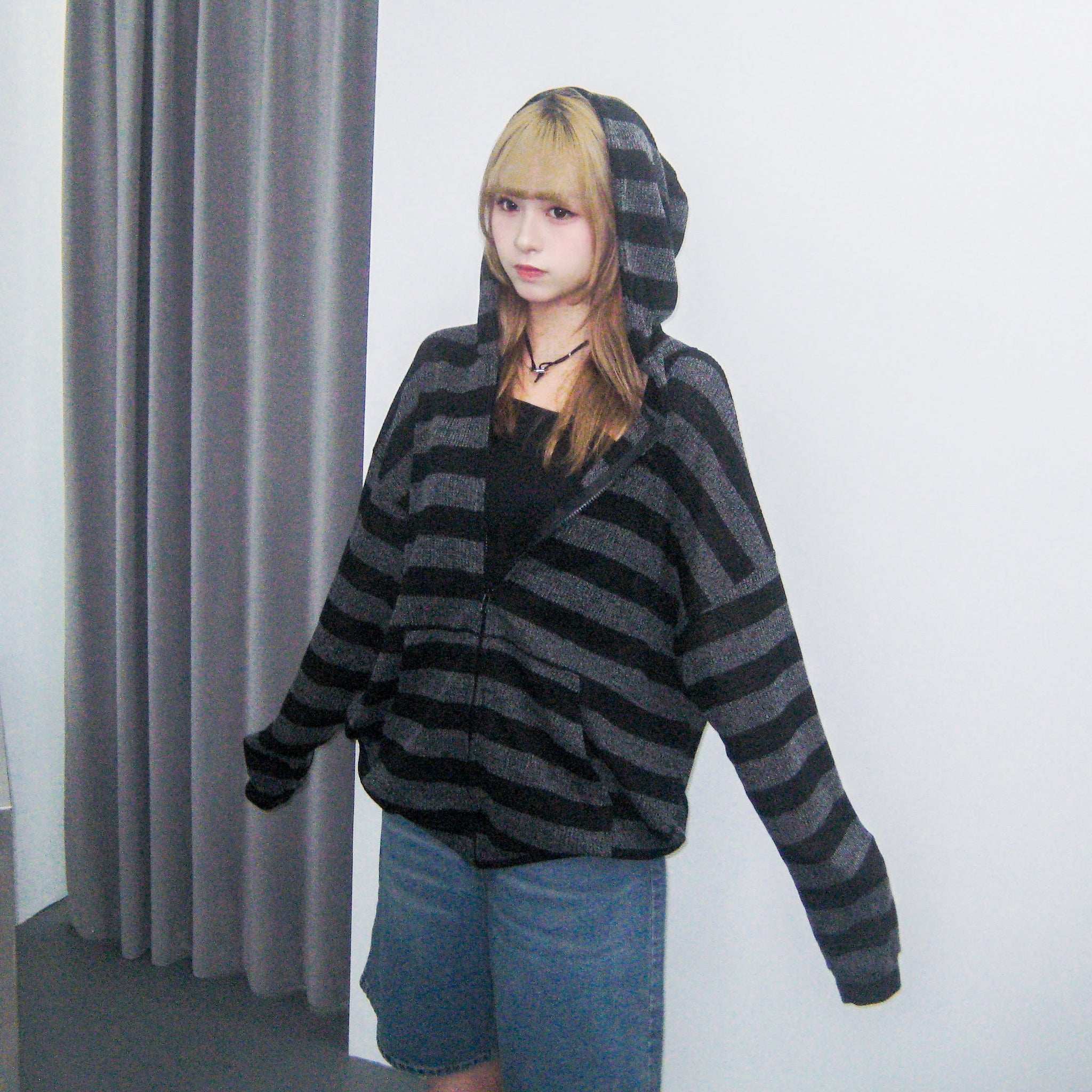 [UNISEX] 春夏適用!! 橫間半透帽款外套/ 2色