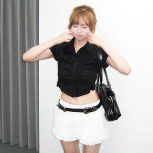 [靚料彈性化] WRINKLE SLIM CROP SHIRT/ 2色