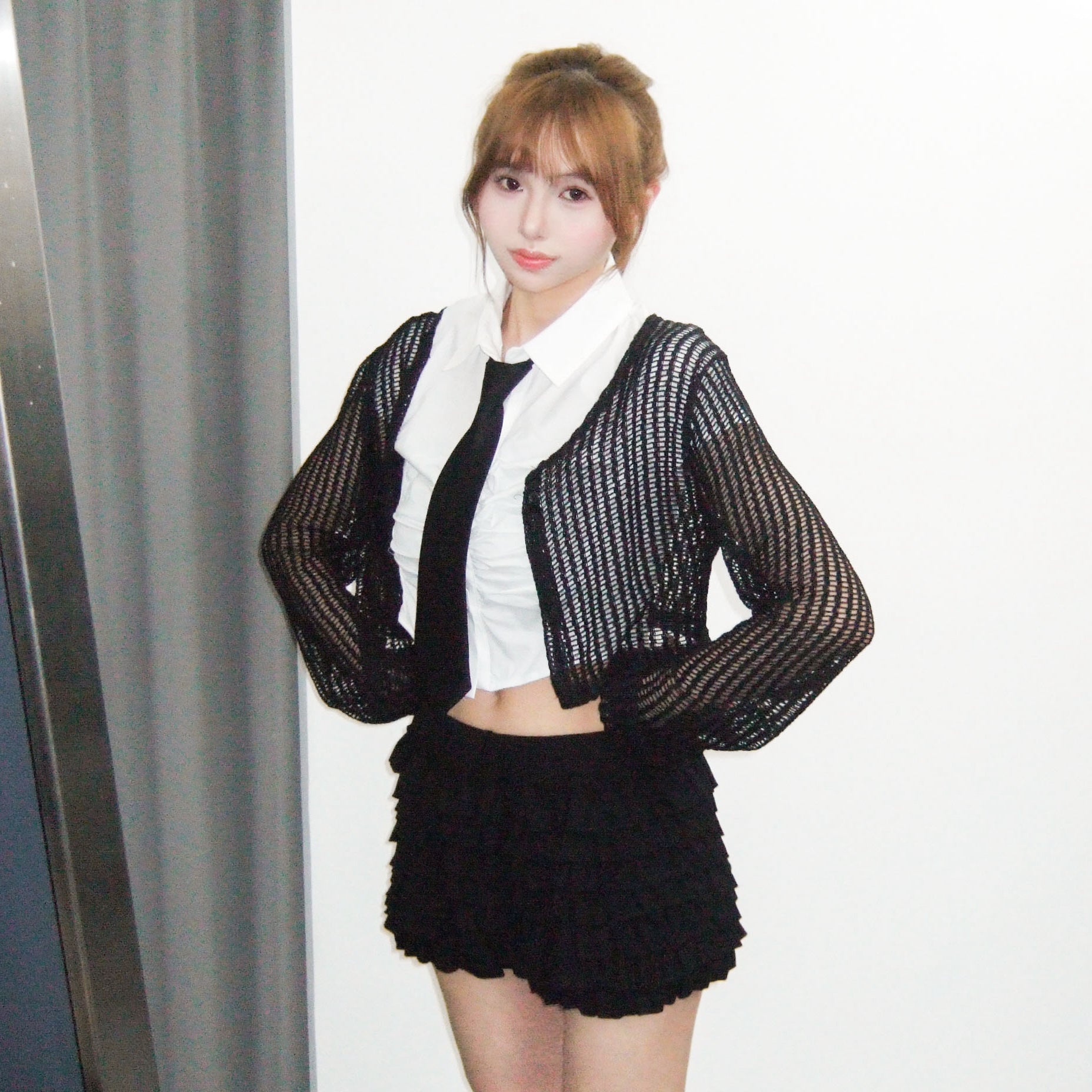 [靚料彈性化] WRINKLE SLIM CROP SHIRT/ 2色