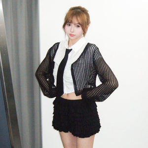 [靚料彈性化] WRINKLE SLIM CROP SHIRT/ 2色