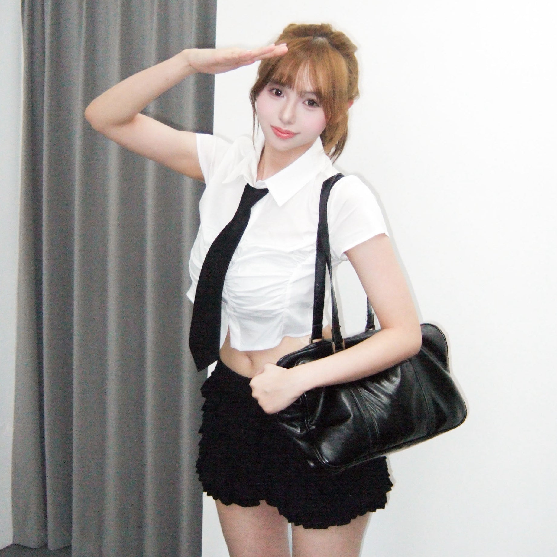 [靚料彈性化] WRINKLE SLIM CROP SHIRT/ 2色