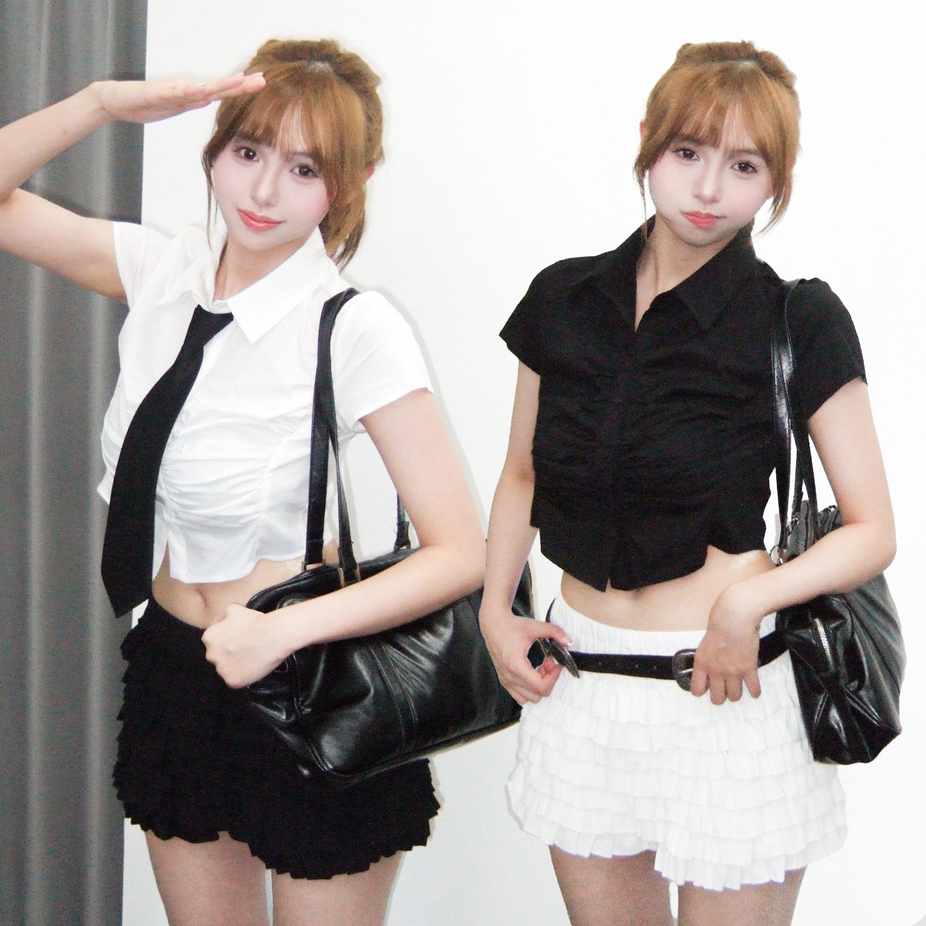 [靚料彈性化] WRINKLE SLIM CROP SHIRT/ 2色