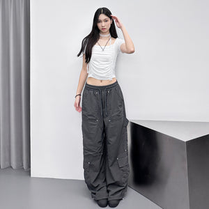 [UNISEX] RIVET WIDE NYLON PANTS/ 2色