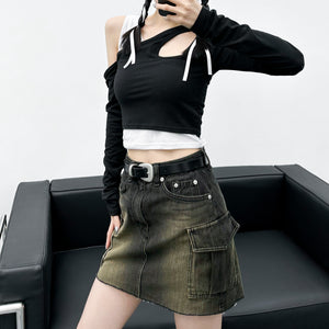 Silver Color Detail Faux Leather Belt/ 1色