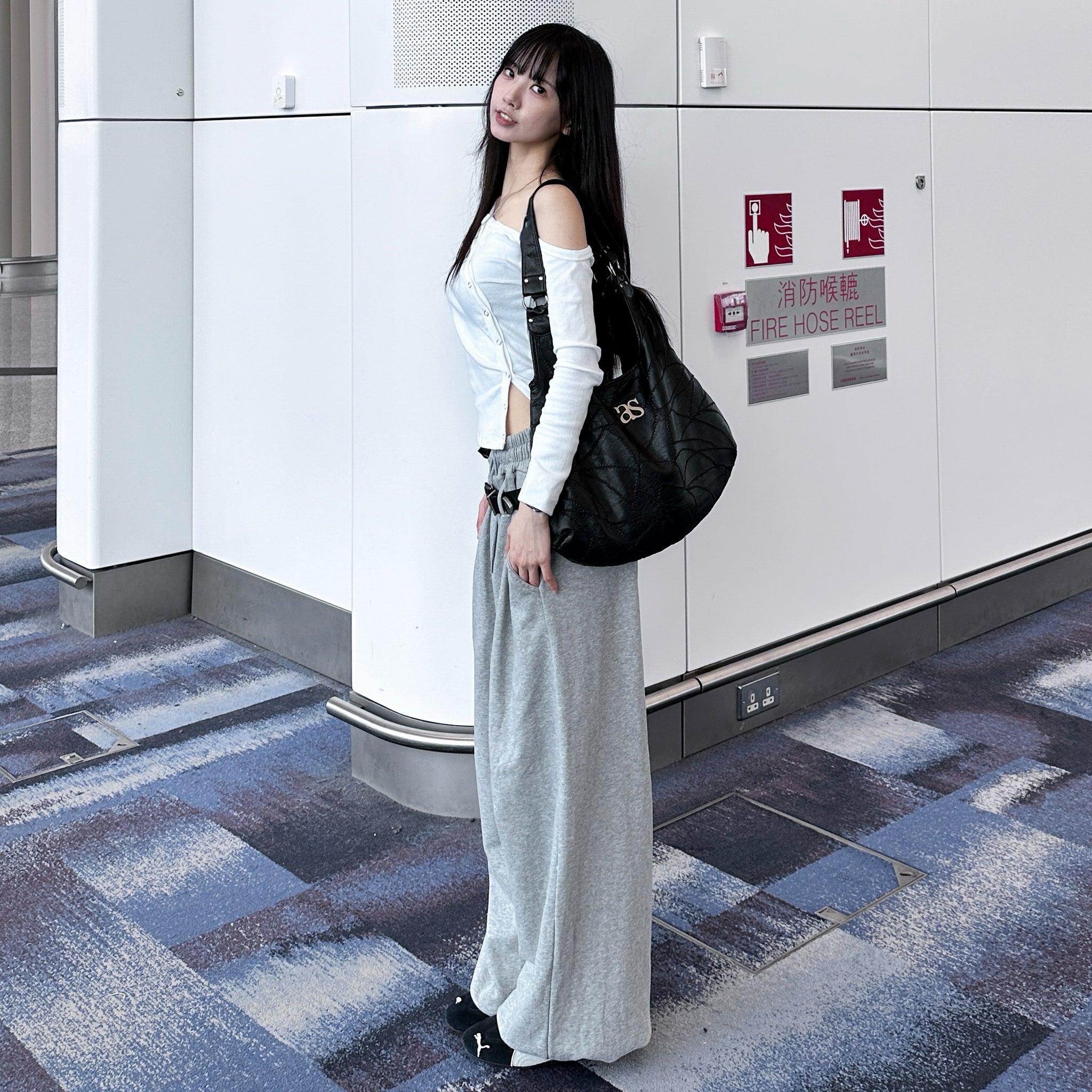 [UNISEX 高個子OK!] 有皮帶位! 可束腳EXTRA WIDE SWEATPANTS/ 1色
