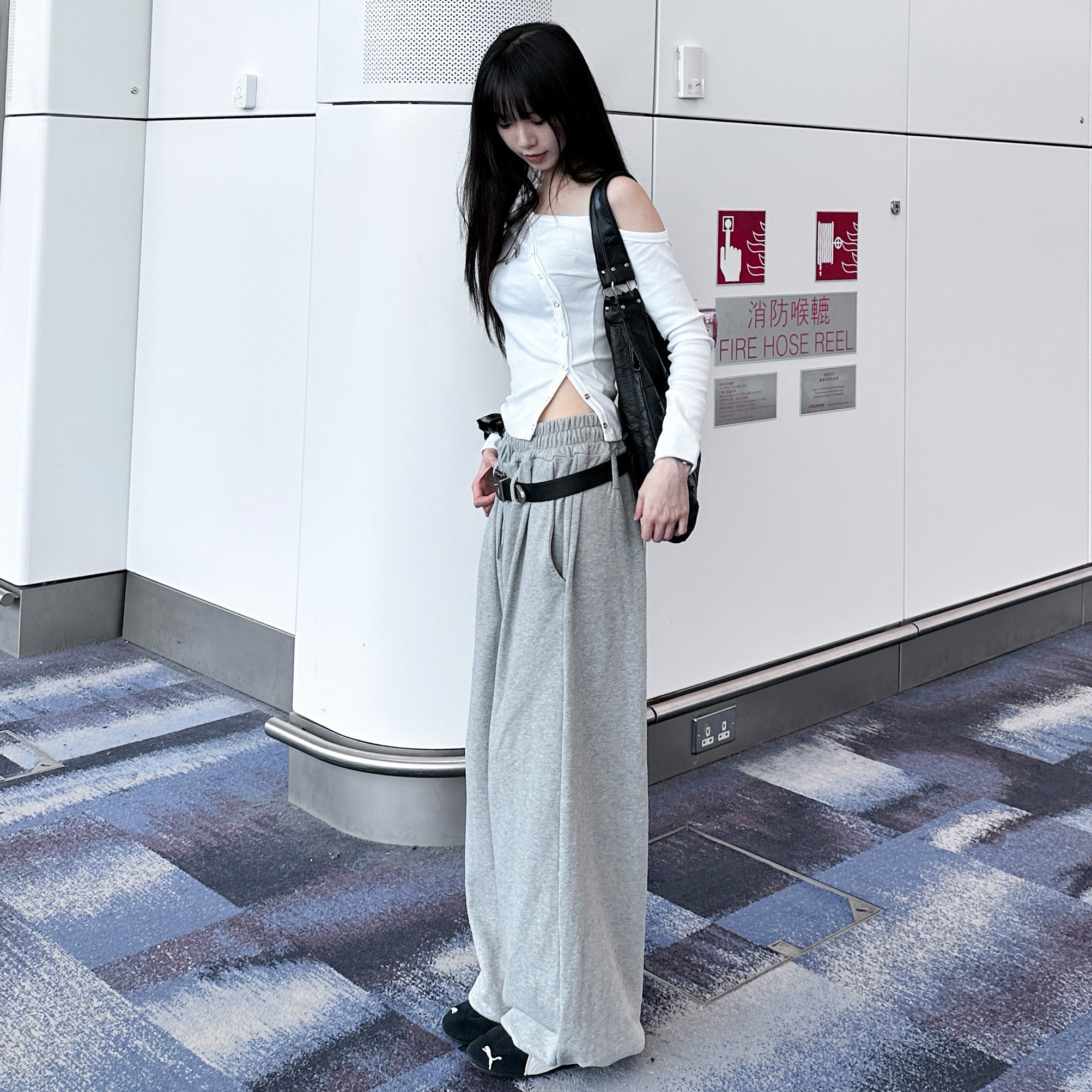[UNISEX 高個子OK!] 有皮帶位! 可束腳EXTRA WIDE SWEATPANTS/ 1色