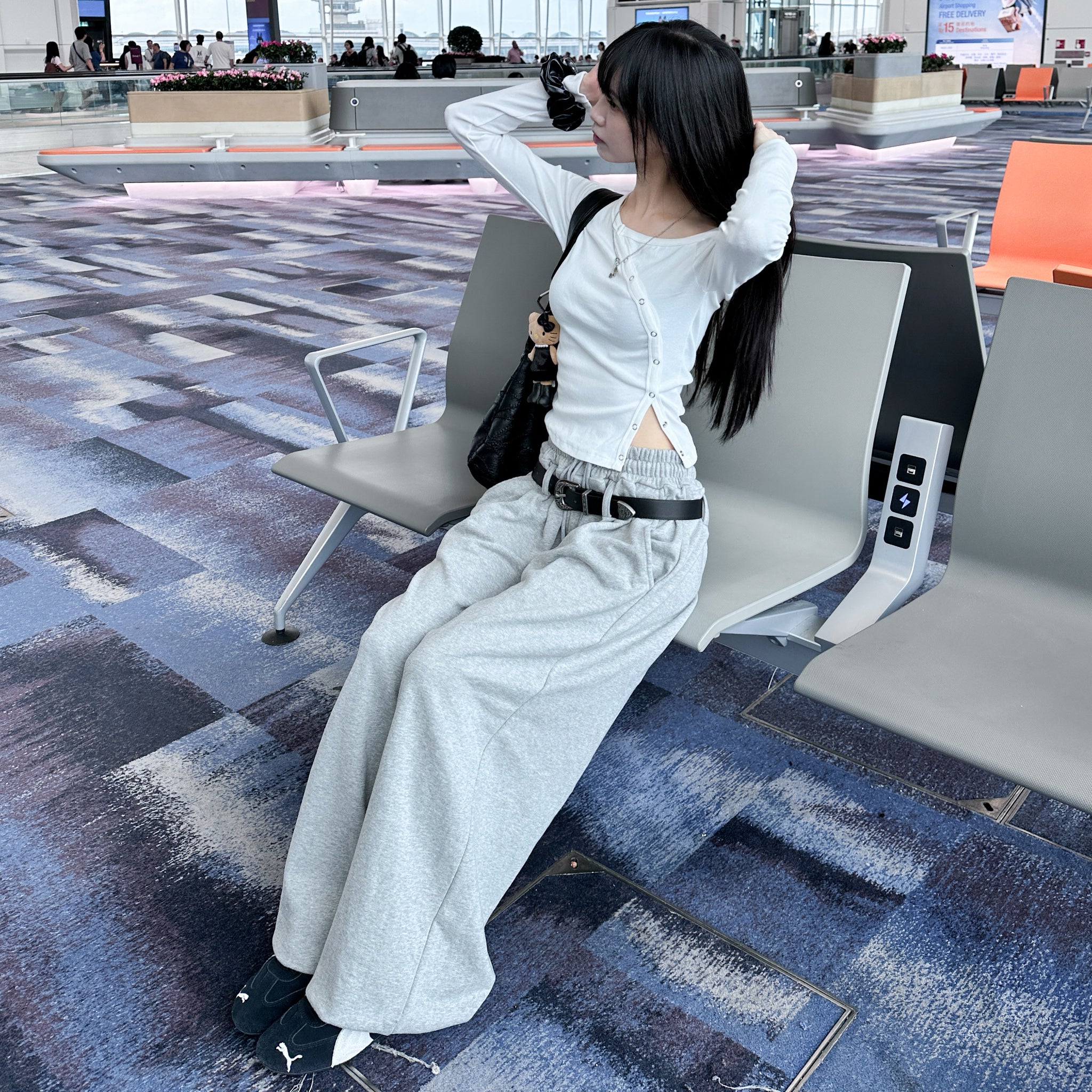 [UNISEX 高個子OK!] 有皮帶位! 可束腳EXTRA WIDE SWEATPANTS/ 1色