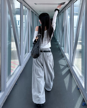 [UNISEX 高個子OK!] 有皮帶位! 可束腳EXTRA WIDE SWEATPANTS/ 1色