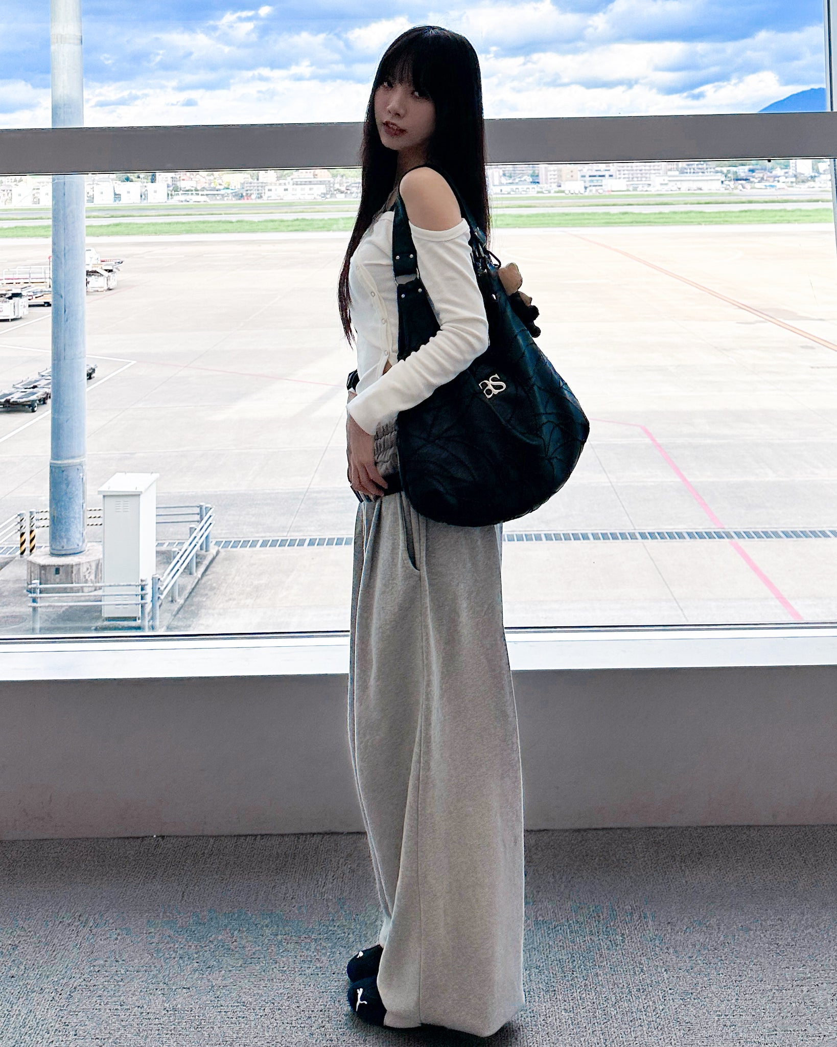 [UNISEX 高個子OK!] 有皮帶位! 可束腳EXTRA WIDE SWEATPANTS/ 1色