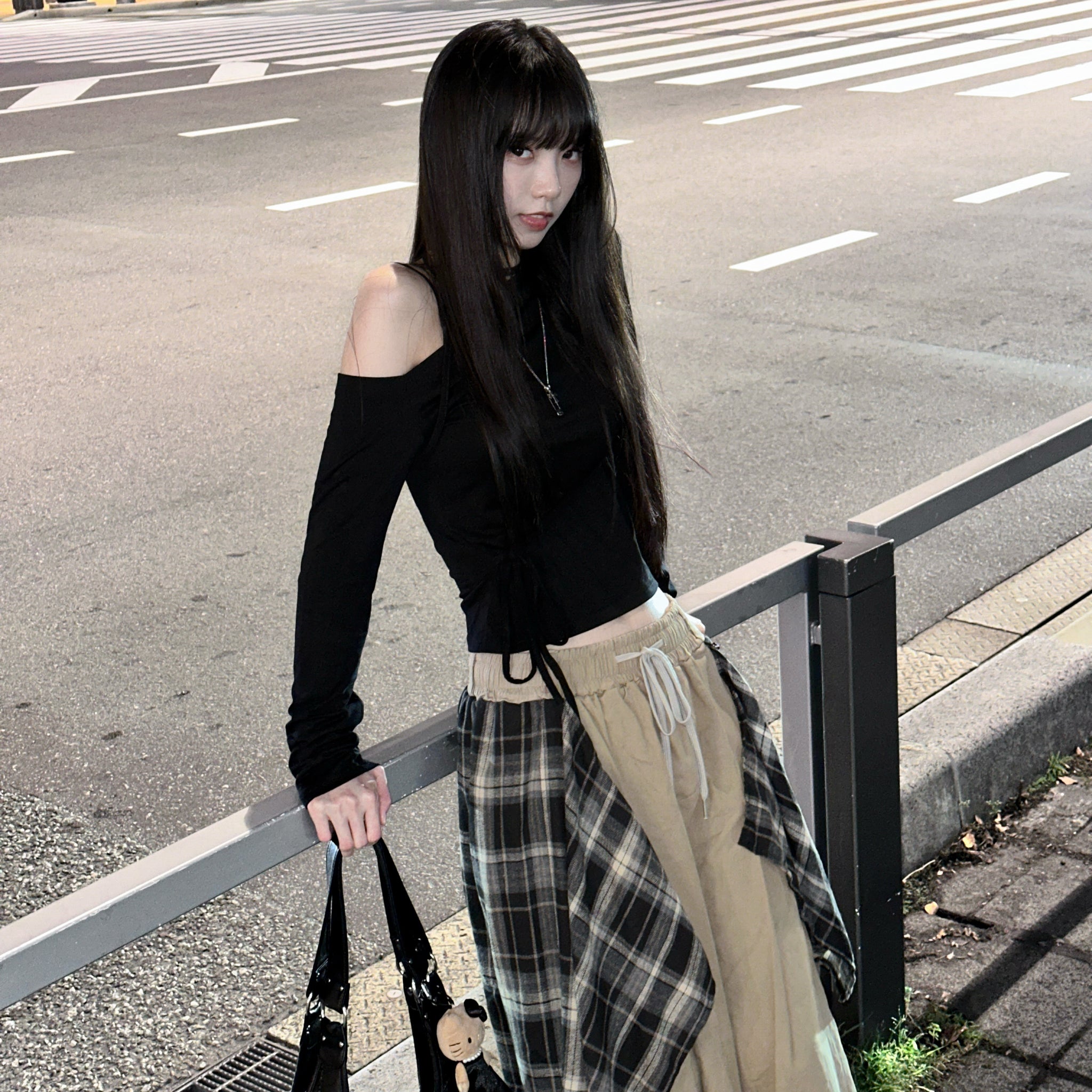 [UNISEX] 假兩件DOUBLE LAYER CHECK PANTS/ 2色