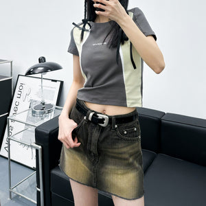 Silver Color Detail Faux Leather Belt/ 1色