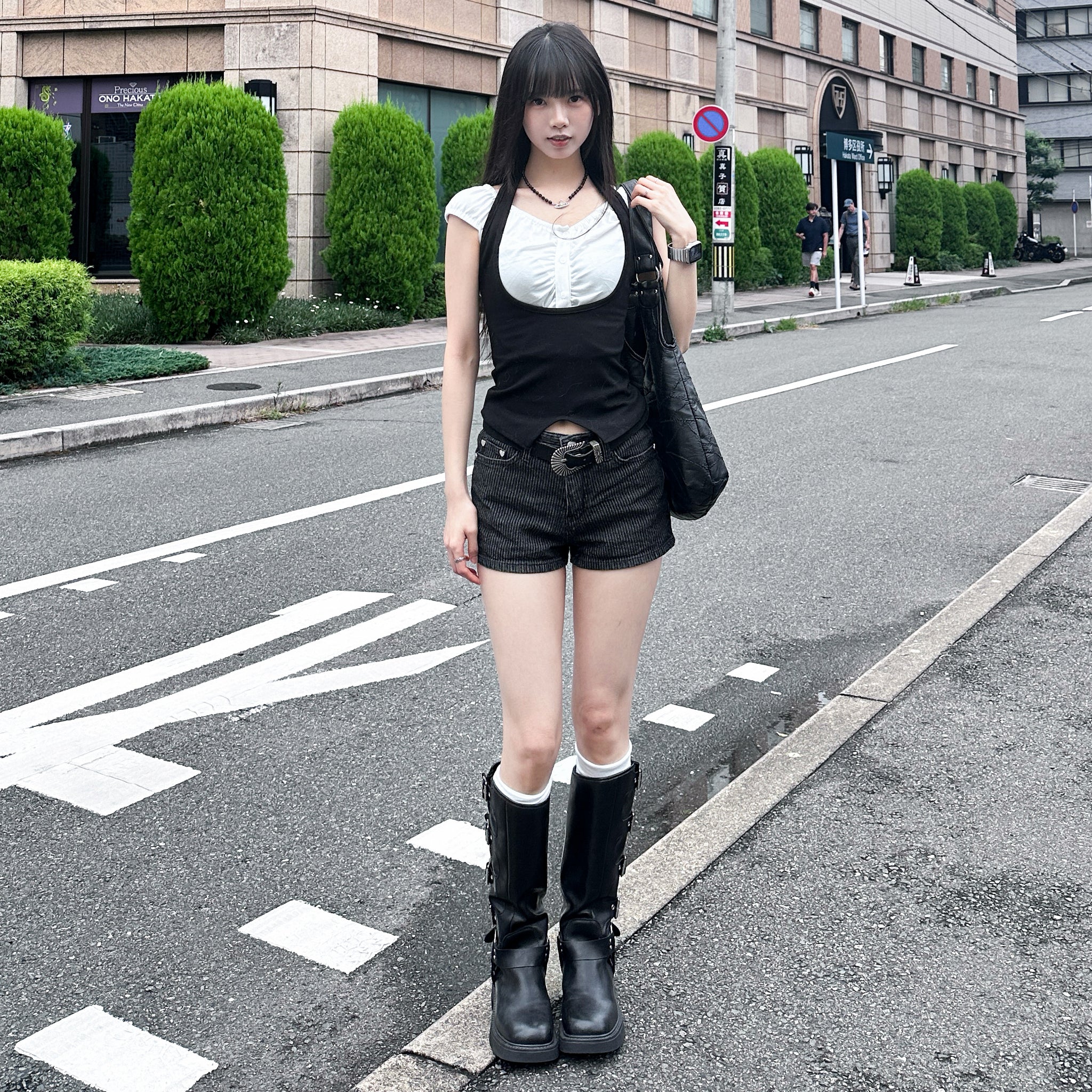 [心心銀釘] STRAIGHT STRIPES SHORTS/ 1色