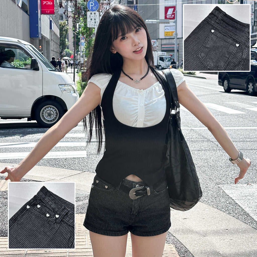 [心心銀釘] STRAIGHT STRIPES SHORTS/ 1色