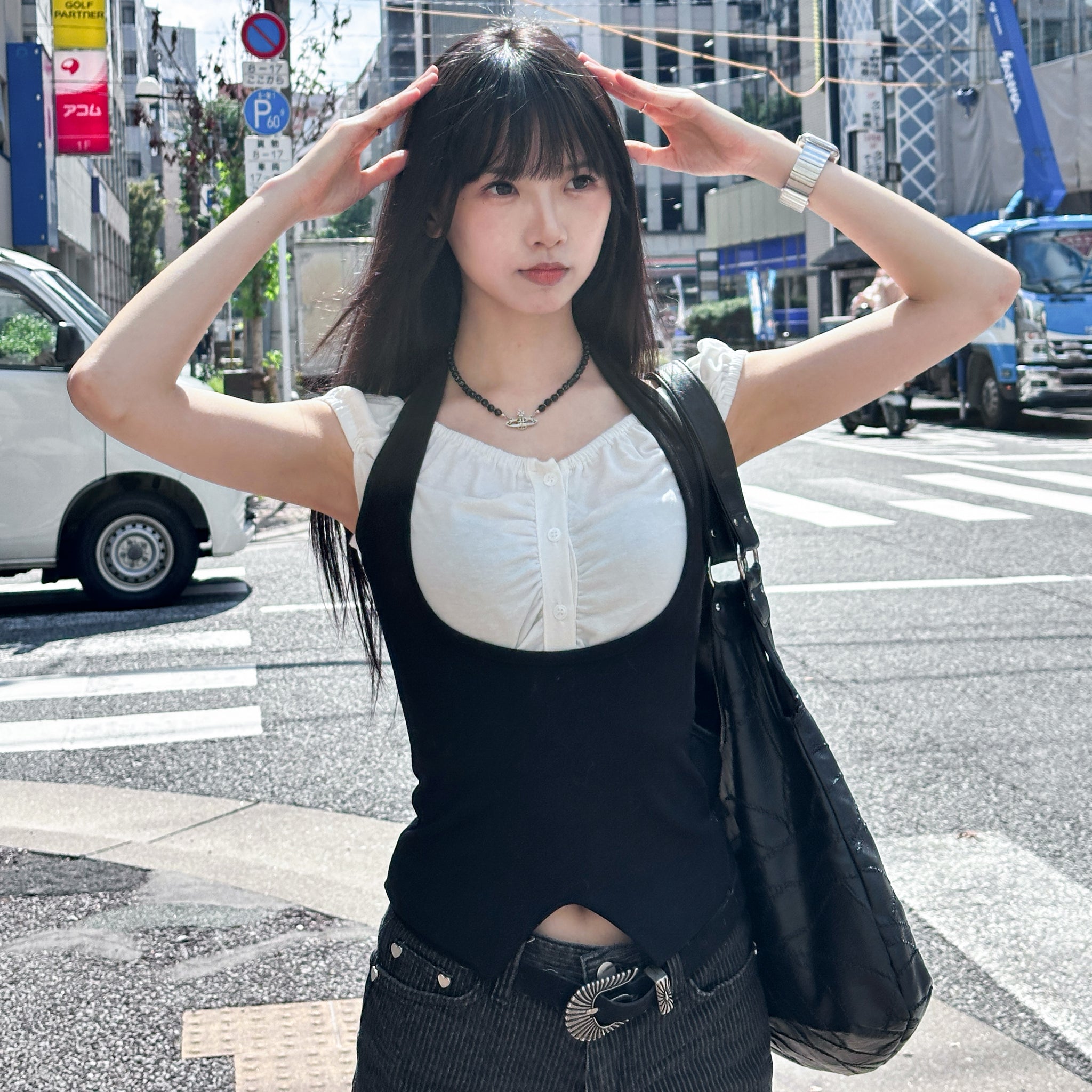[2WAY] 假兩件HALTER TAYLOR TOP/ 2色