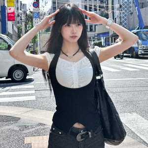 [2WAY] 假兩件HALTER TAYLOR TOP/ 2色
