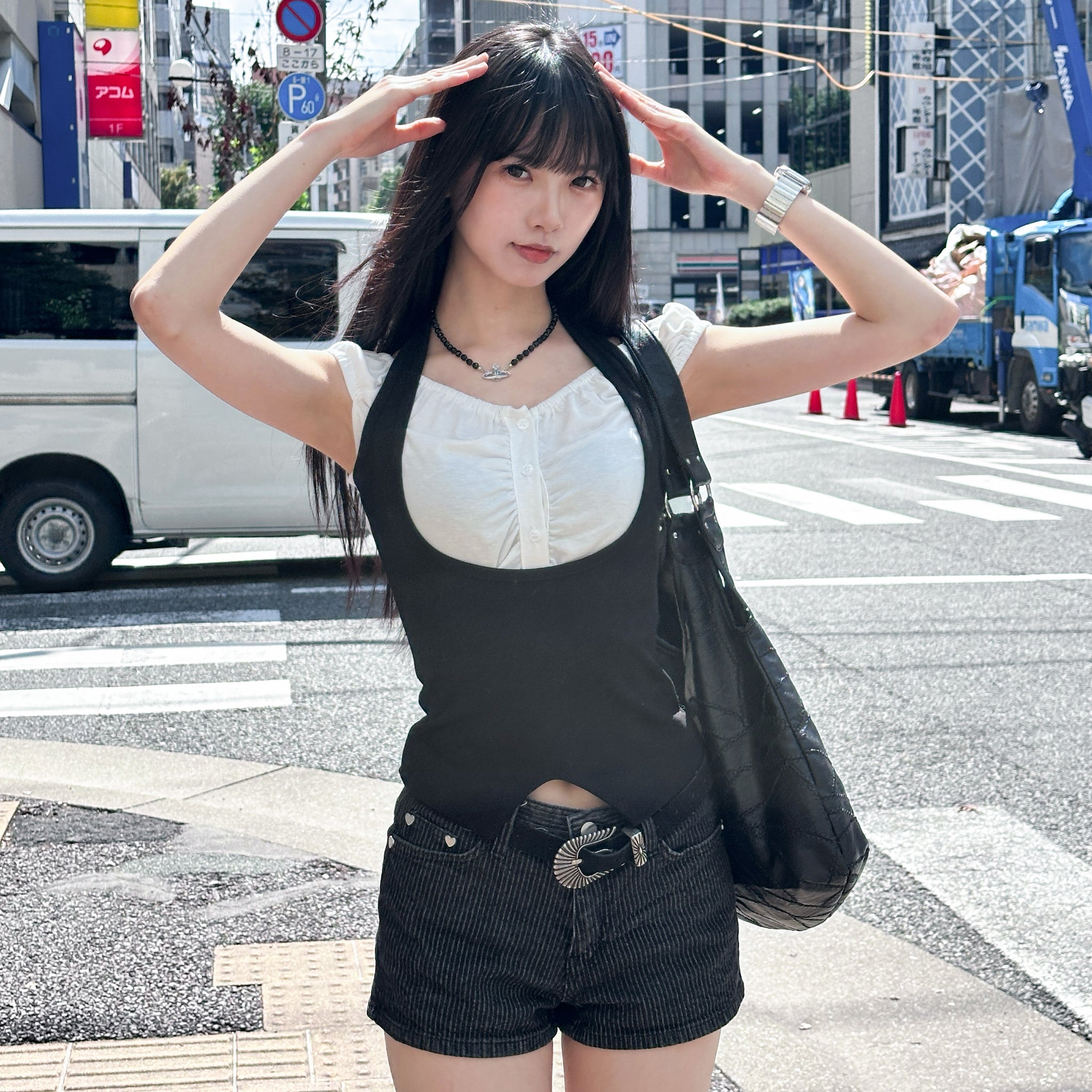 [心心銀釘] STRAIGHT STRIPES SHORTS/ 1色