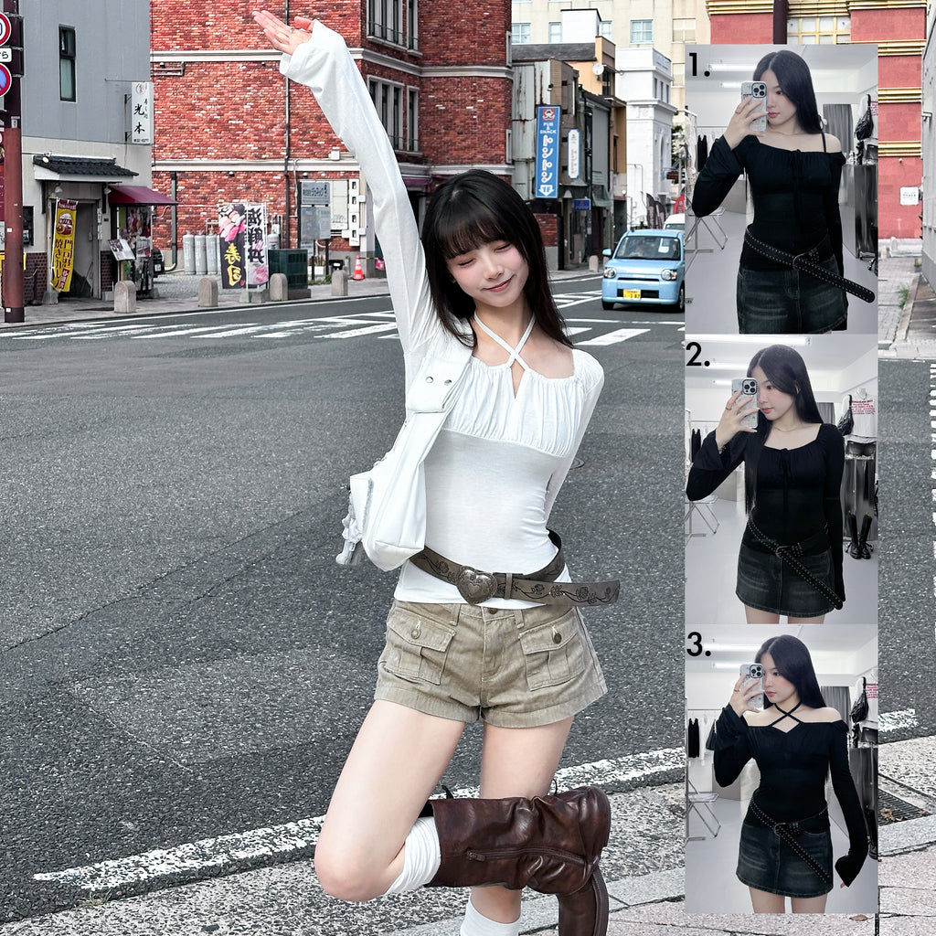 [2WAY] GLORILLA OFF SHOULDER & LONG SLEEVE TOP/ 2色
