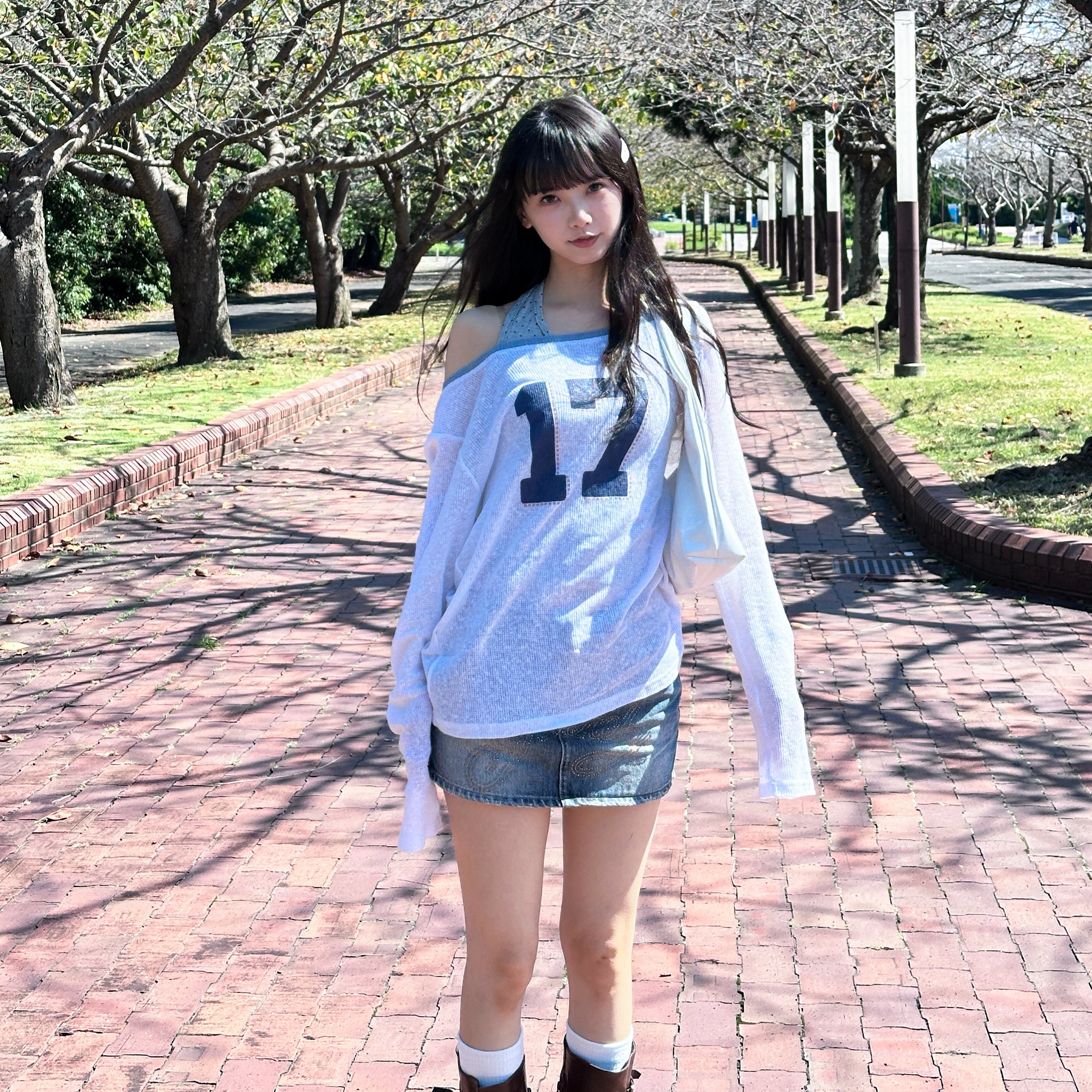 [閃石珠珠] MID-WAIST VINTAGE BLUE MINI SKIRT/ 1色