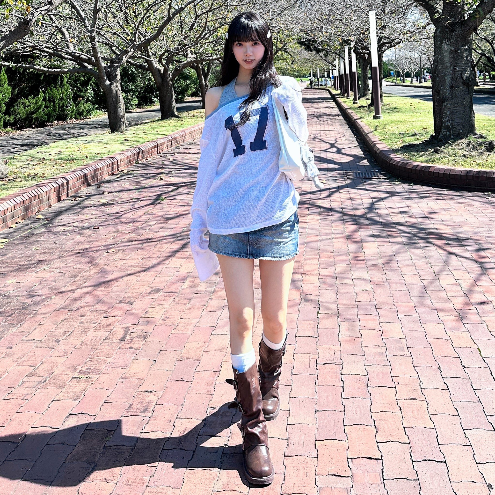 [閃石珠珠] MID-WAIST VINTAGE BLUE MINI SKIRT/ 1色