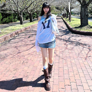 [閃石珠珠] MID-WAIST VINTAGE BLUE MINI SKIRT/ 1色