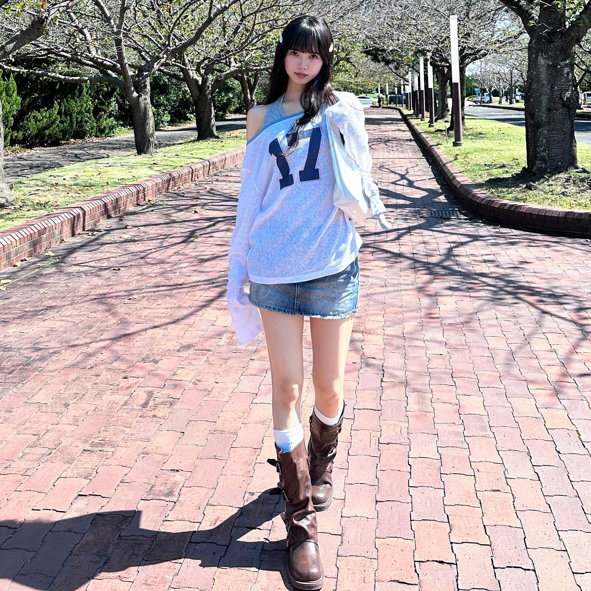 [SET] DOT DOT HALTER TOP LAYERED LONG SLEEVE SET/ 3色