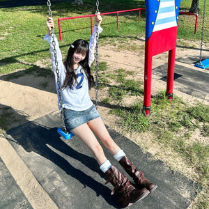 [閃石珠珠] MID-WAIST VINTAGE BLUE MINI SKIRT/ 1色