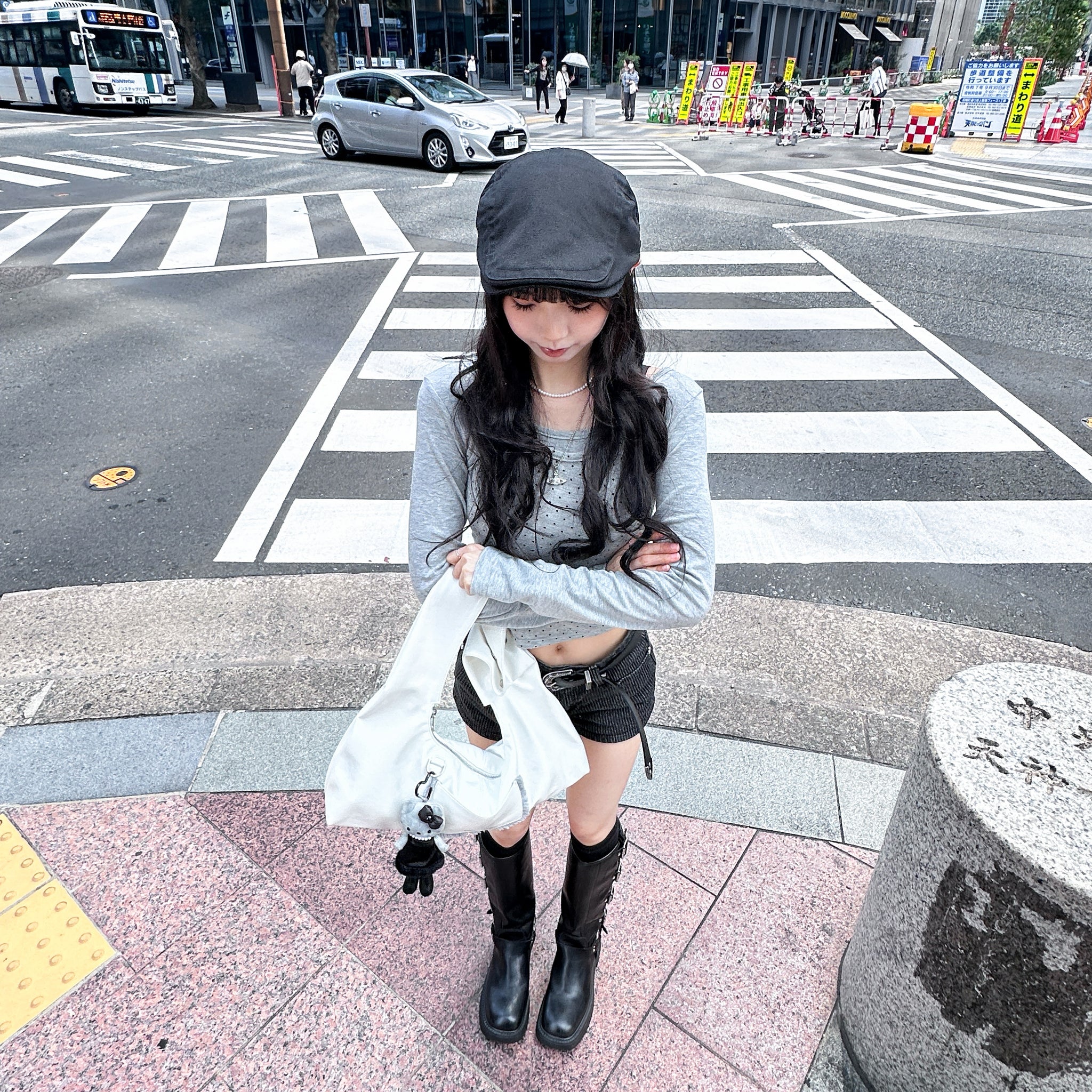 [SET] DOT DOT HALTER TOP LAYERED LONG SLEEVE SET/ 3色
