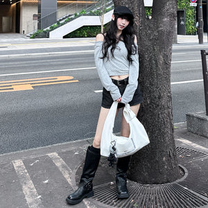 [SET] DOT DOT HALTER TOP LAYERED LONG SLEEVE SET/ 3色