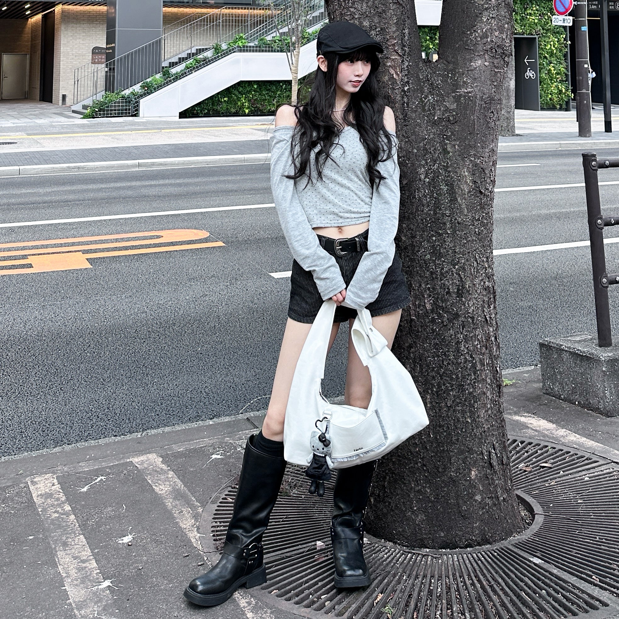 [SET] DOT DOT HALTER TOP LAYERED LONG SLEEVE SET/ 3色