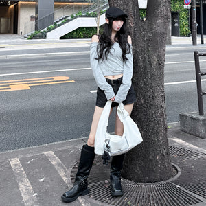 [SET] DOT DOT HALTER TOP LAYERED LONG SLEEVE SET/ 3色
