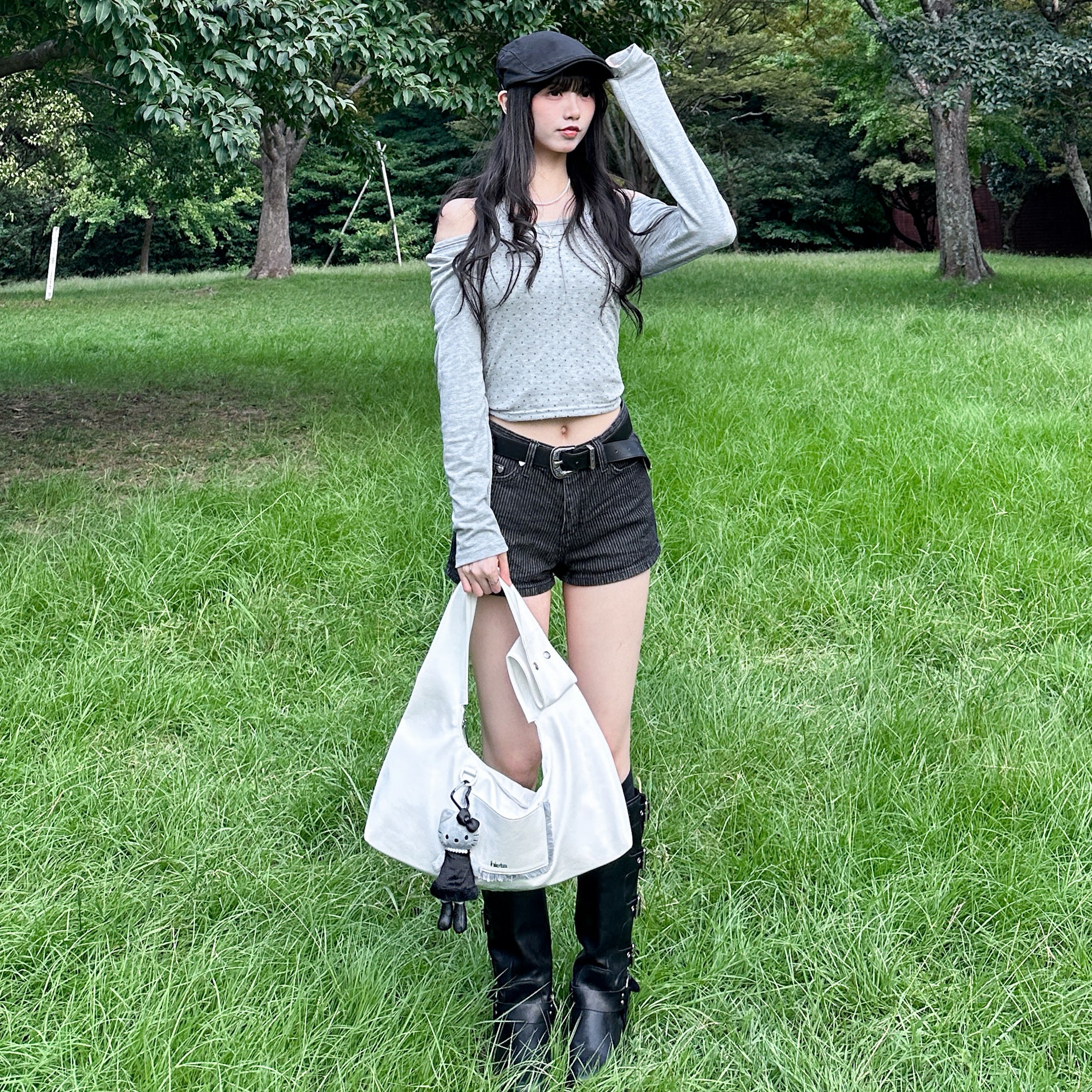 [SET] DOT DOT HALTER TOP LAYERED LONG SLEEVE SET/ 3色