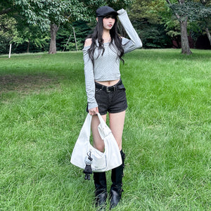 [SET] DOT DOT HALTER TOP LAYERED LONG SLEEVE SET/ 3色