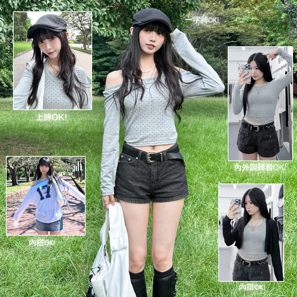 [SET] DOT DOT HALTER TOP LAYERED LONG SLEEVE SET/ 3色