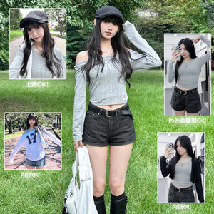 [SET] DOT DOT HALTER TOP LAYERED LONG SLEEVE SET/ 3色