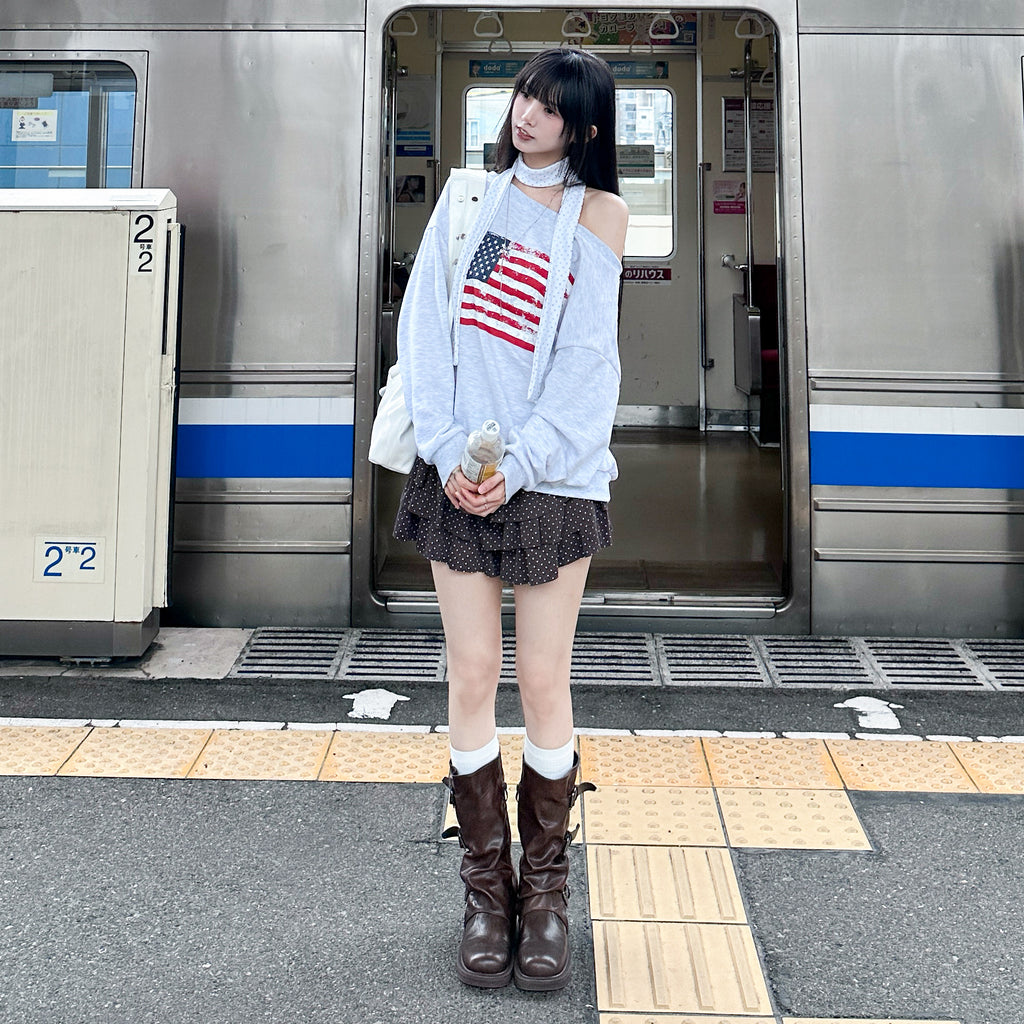 AF BOAT-NECK OFF SHOULDER SWEATSHIRT/ 2色