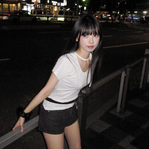 DOT DOT RIBBON SEMI CROP TOP/ 2色