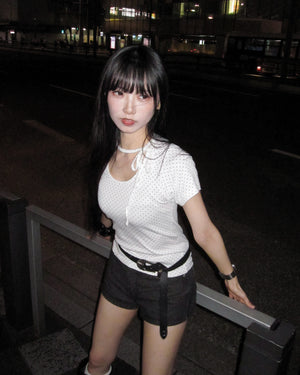 DOT DOT RIBBON SEMI CROP TOP/ 2色