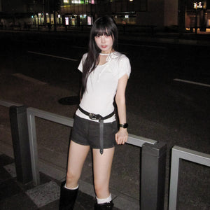 DOT DOT RIBBON SEMI CROP TOP/ 2色