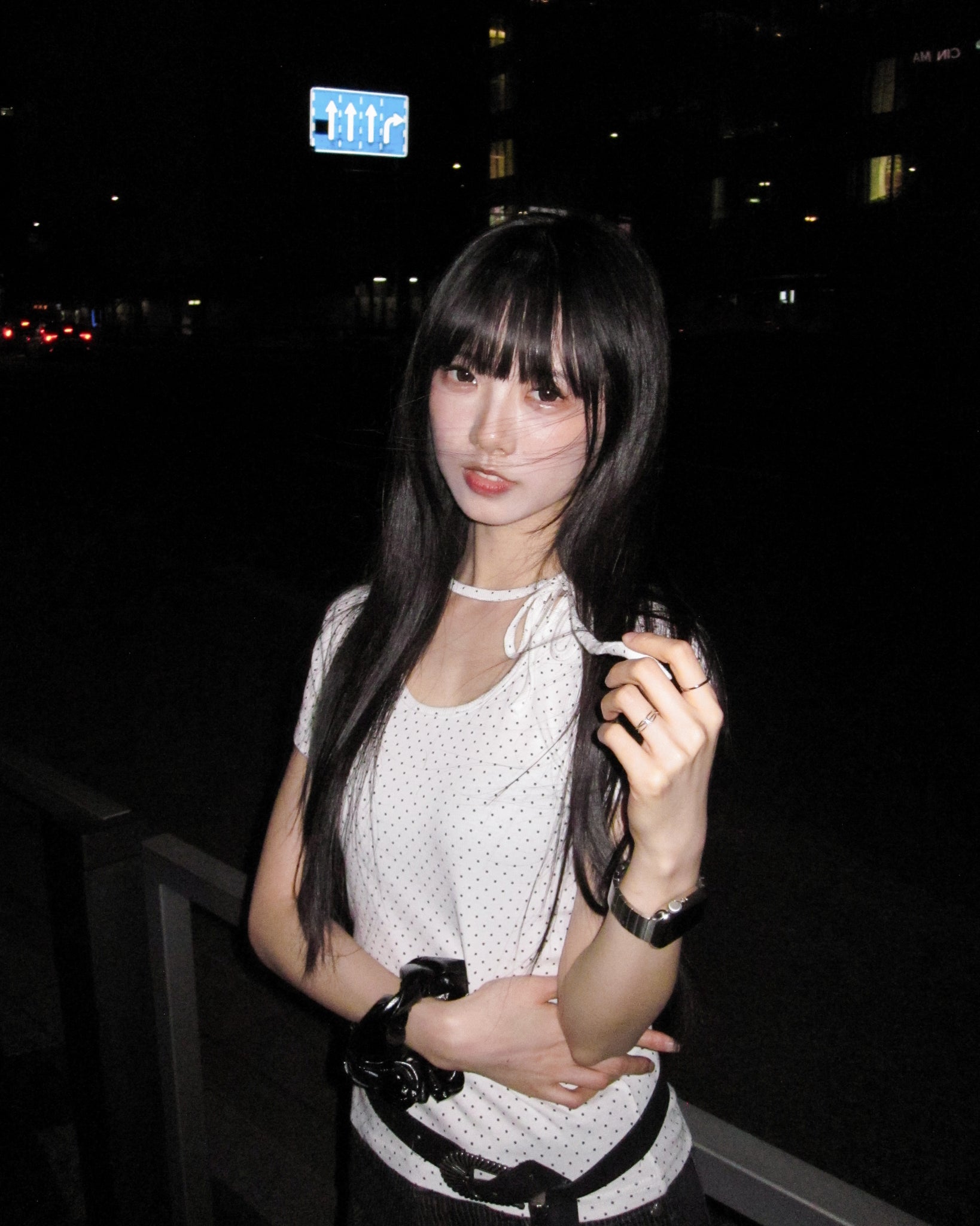 DOT DOT RIBBON SEMI CROP TOP/ 2色