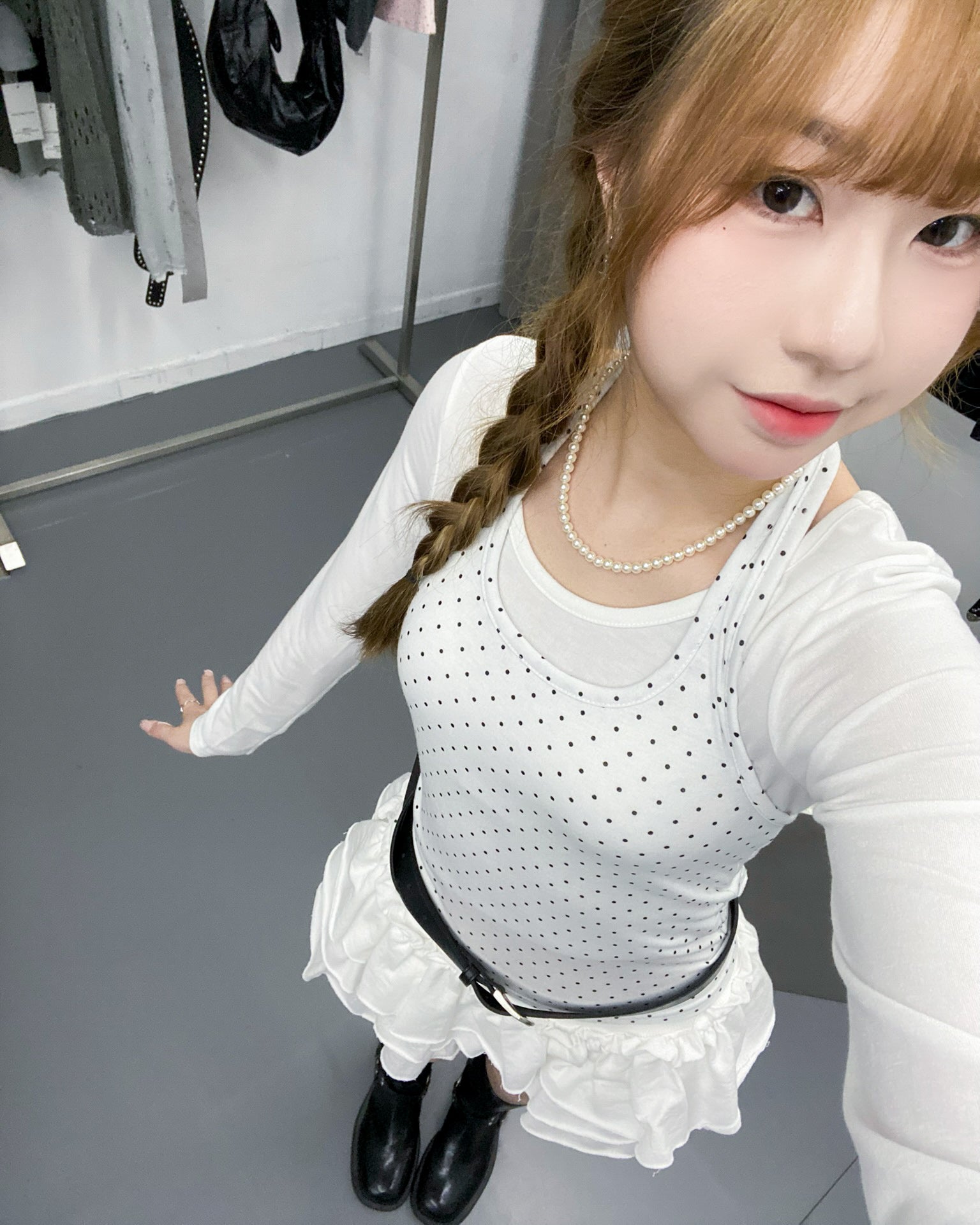 [SET] DOT DOT HALTER TOP LAYERED LONG SLEEVE SET/ 3色