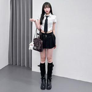 [SET] PLEATED SKIRT PANTS WITH BELT/ 1色